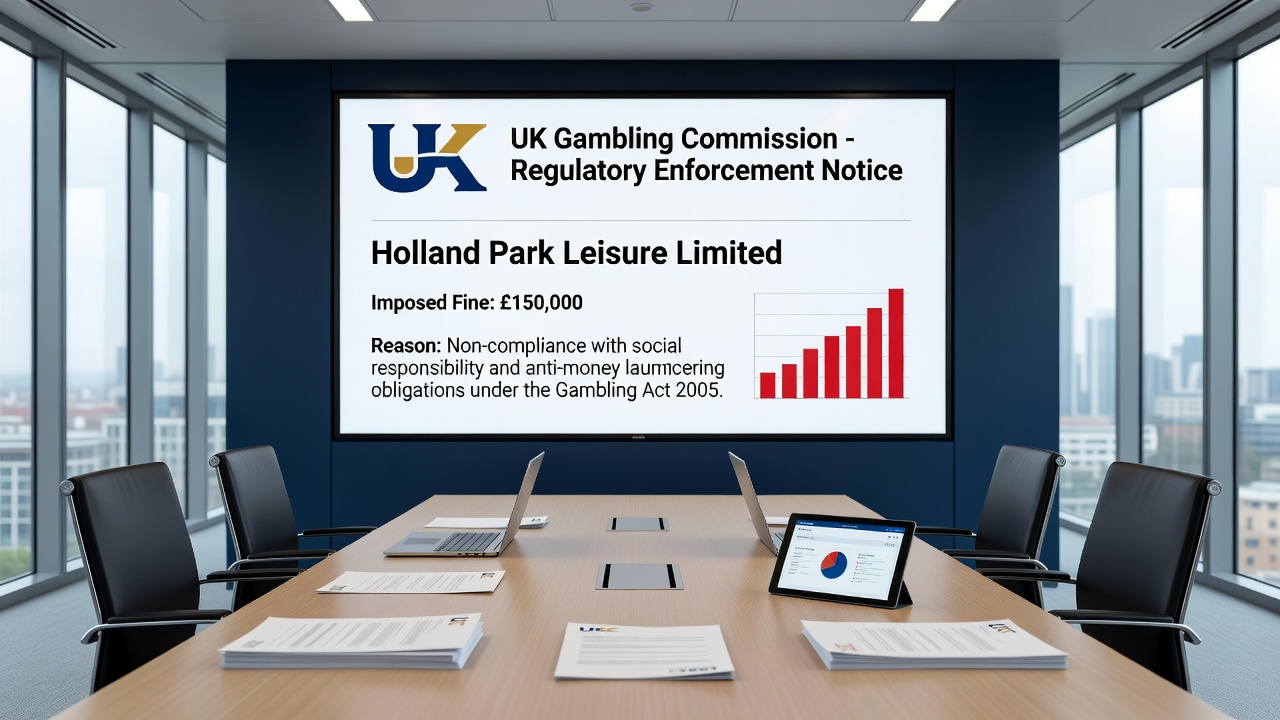 Interior view of an adult gaming centre with gaming machines and regulatory notices displayed