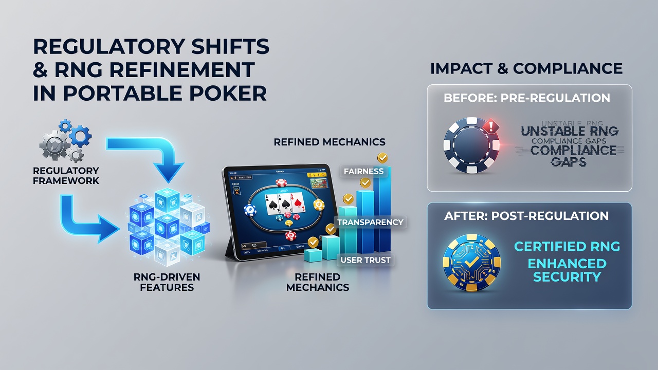 Mobile poker interface demonstrating certified RNG features under updated international regulatory standards